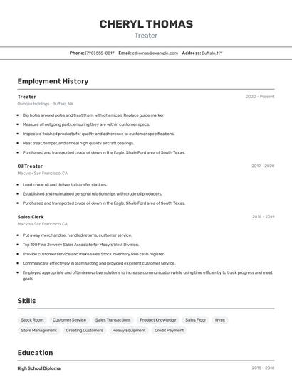 Treater Resume