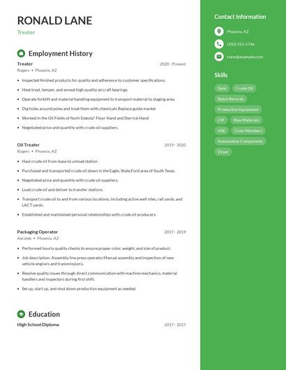 Treater Resume