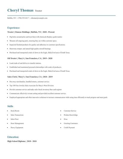 Treater Resume