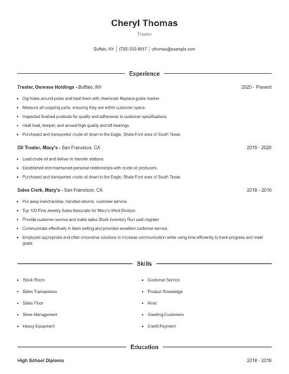 Treater Resume