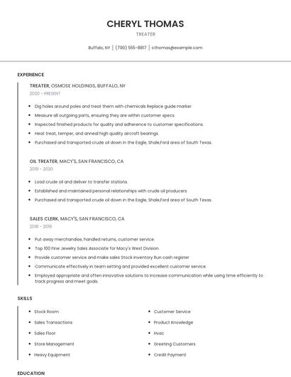 Treater Resume
