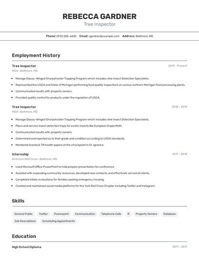 Tree Inspector Resume