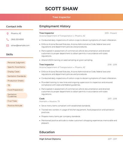 Tree Inspector Resume