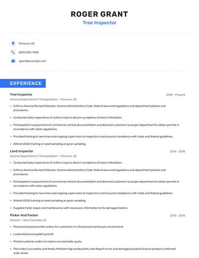 Tree Inspector Resume
