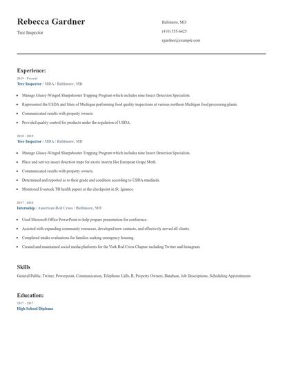 Tree Inspector Resume