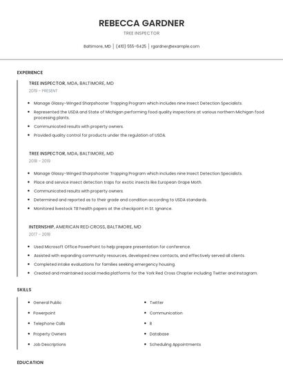 Tree Inspector Resume