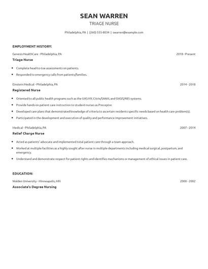 Triage Nurse Resume