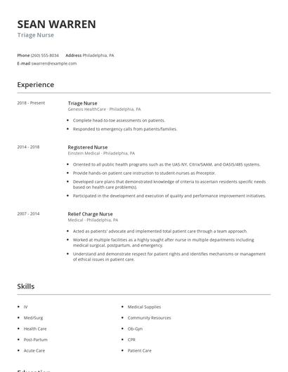 Triage Nurse Resume