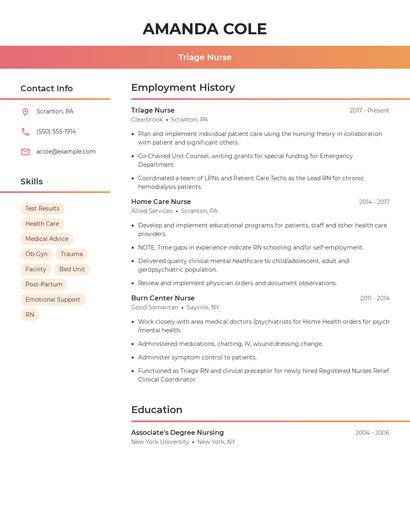 Triage Nurse Resume