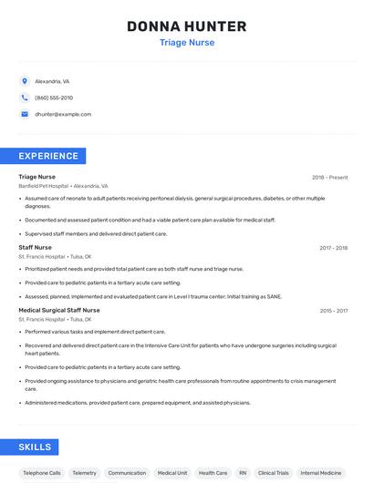 Triage Nurse Resume