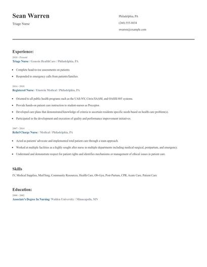 Triage Nurse Resume