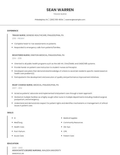 Triage Nurse Resume