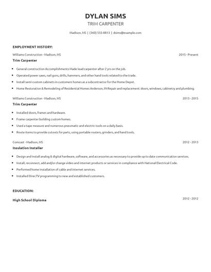 Trim Carpenter Resume