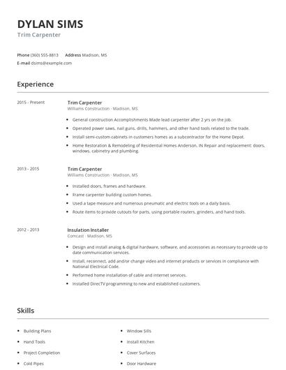 Trim Carpenter Resume