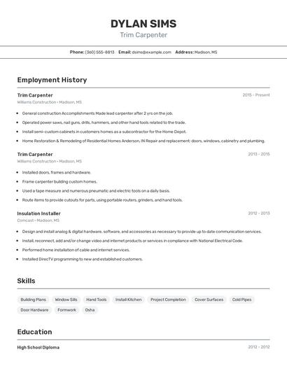 Trim Carpenter Resume