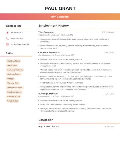 Trim Carpenter Resume
