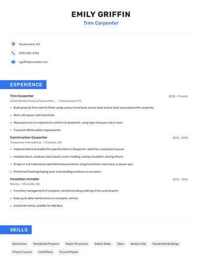 Trim Carpenter Resume