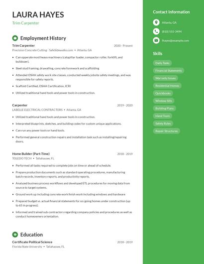 Trim Carpenter Resume