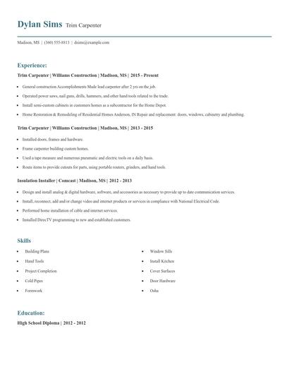 Trim Carpenter Resume