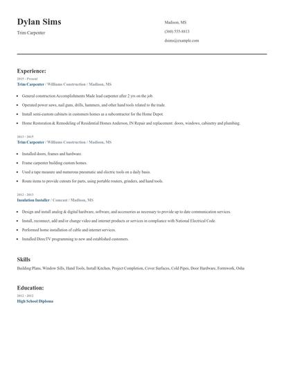 Trim Carpenter Resume