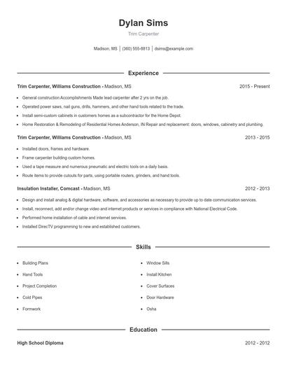 Trim Carpenter Resume