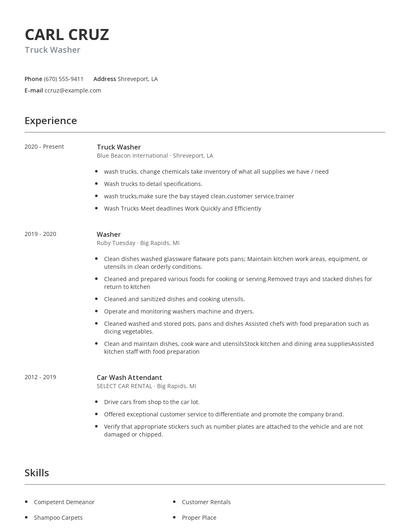 Truck Washer Resume