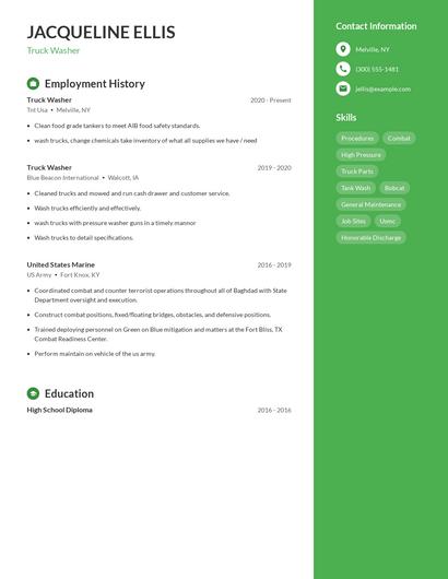 Truck Washer Resume