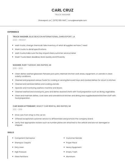 Truck Washer Resume