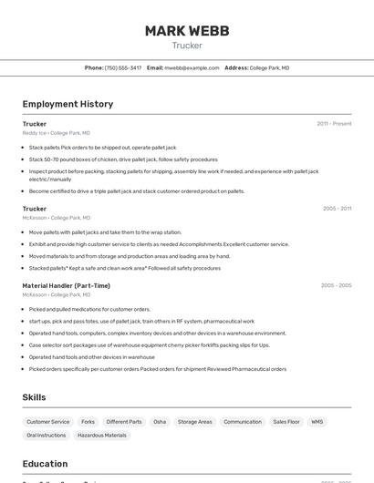 Trucker Resume