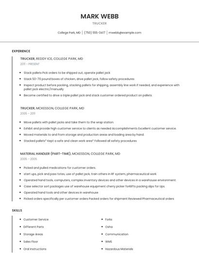 Trucker Resume