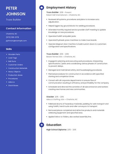 Truss Builder Resume
