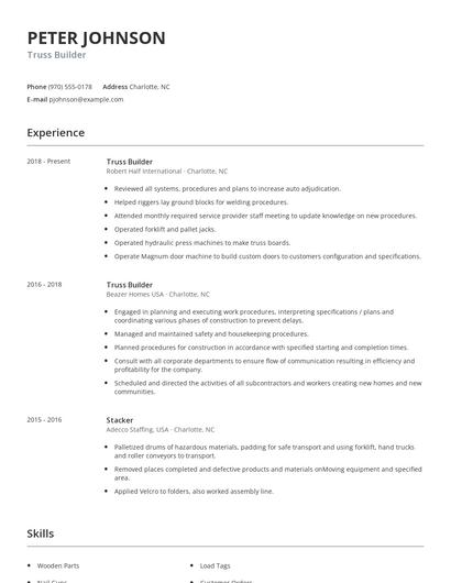 Truss Builder Resume