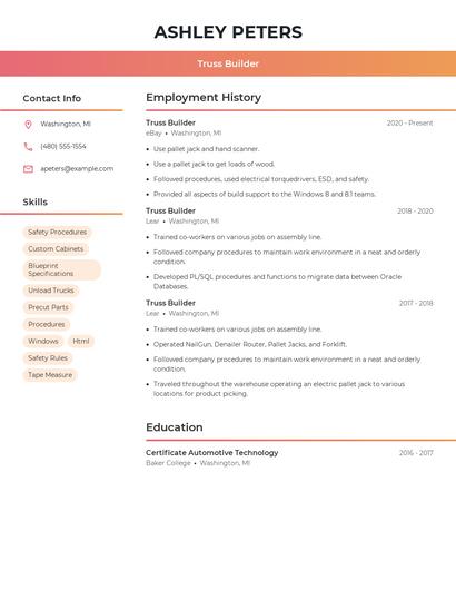 Truss Builder Resume