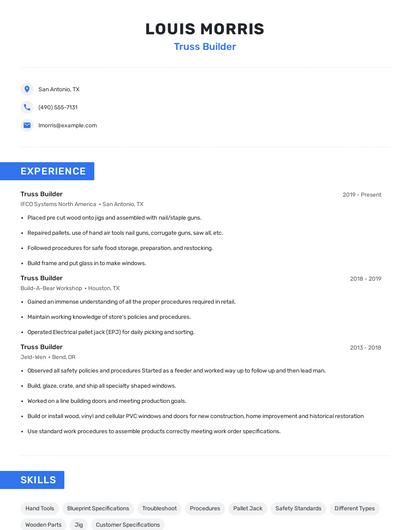 Truss Builder Resume