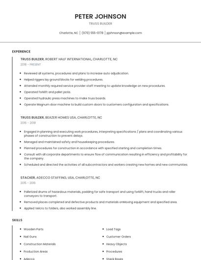 Truss Builder Resume