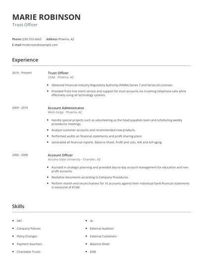 Trust Officer Resume