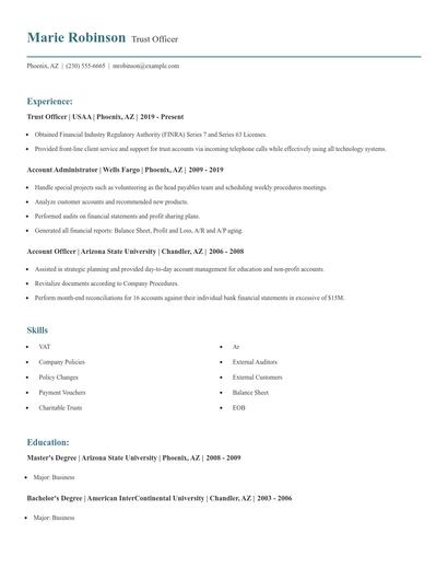 Trust Officer Resume