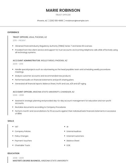 Trust Officer Resume
