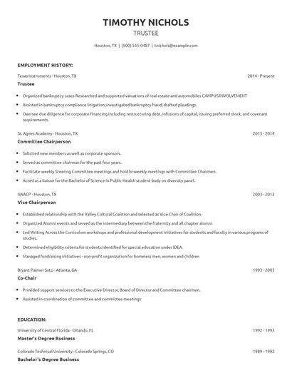 Trustee Resume