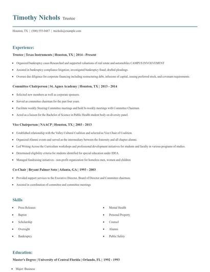 Trustee Resume