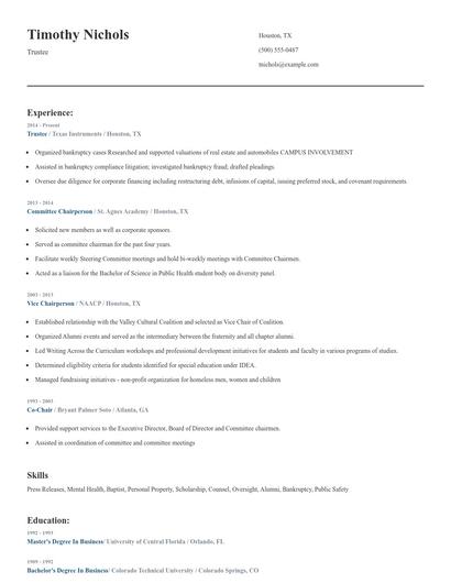Trustee Resume