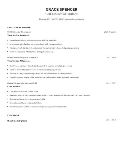 Tube Station Attendant Resume