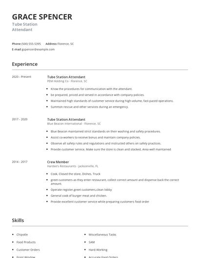 Tube Station Attendant Resume