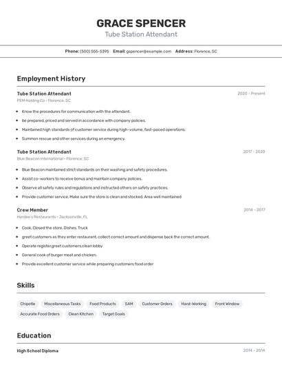 Tube Station Attendant Resume