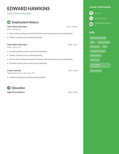 Tube Station Attendant Resume