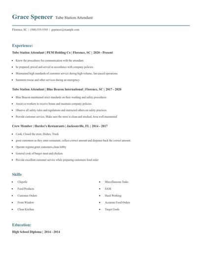Tube Station Attendant Resume