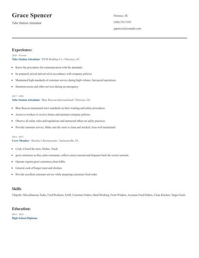 Tube Station Attendant Resume