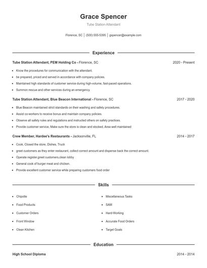 Tube Station Attendant Resume