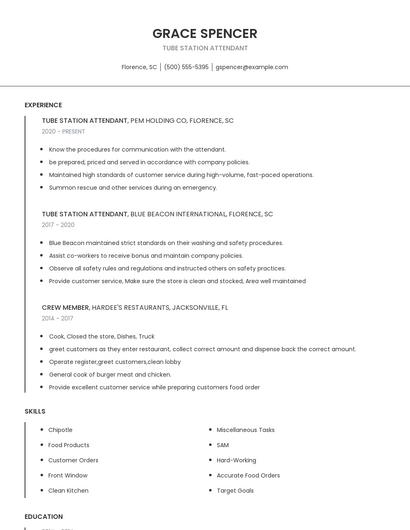 Tube Station Attendant Resume