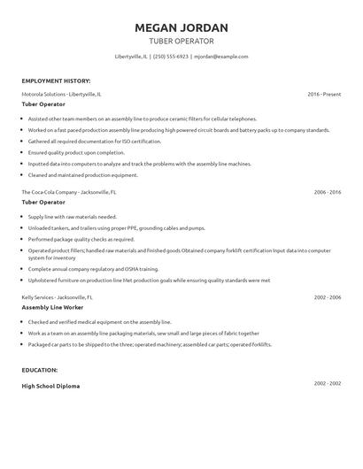 Tuber Operator Resume